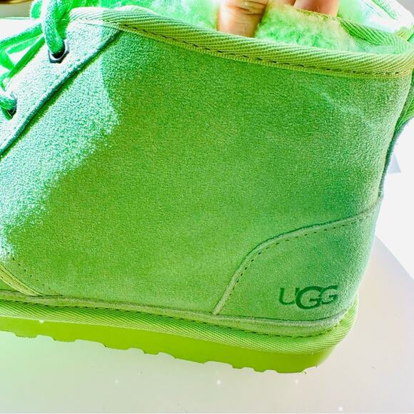 NEW UGG Suede Fur Neumal Boot Lace Up Chukka Ankle Booties Parakeet Green 13 - Picture 12 of 16